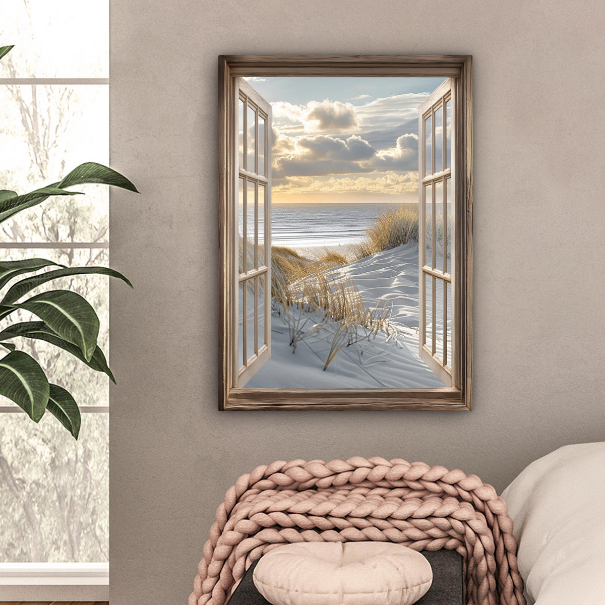 LEINWANDBILD Ausblick - Strand - Dünen - Meer - Natur 60x80 cm - Sandfarben, Textil (60/80cm) - MuchoWow