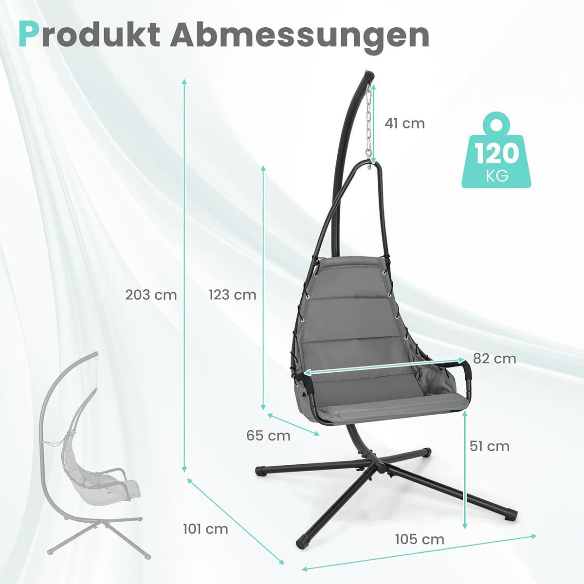 HÄNGESESSEL Grau - Grau, Metall (105/251/101cm) - COSTWAY