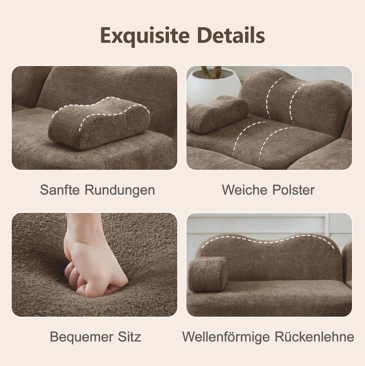 2-SITZER sofa rahmenlos mit Wellenform, tiefer Sitzfläche und flexiblem Hocker, Braun - Braun, Textil (192/70/98cm) - Redom