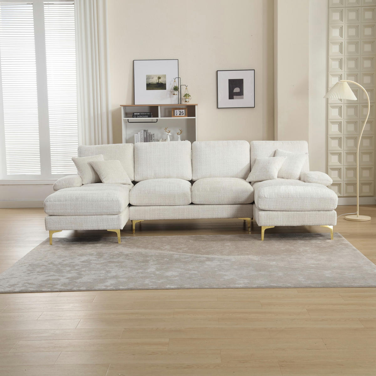 SOFA U-Form mit 2 Liegeflächen ca. 272 x 136 cm Chenille Beige - Beige, Textil (136/88/272cm) - Meubliv