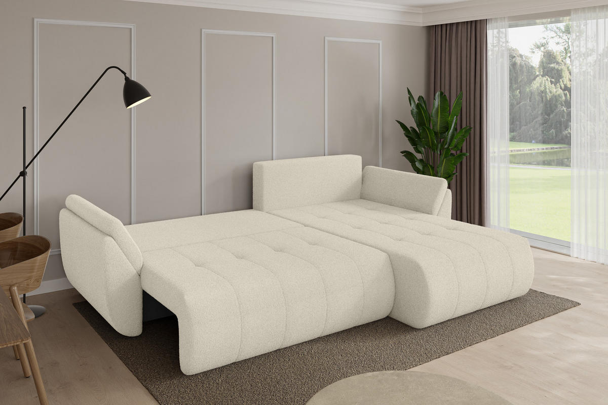 ROHOVÁ SEDAČKA s funkcí spaní, otoman vpravo TOKO-L 277x194x86 béžová bouclé - černá/písková barva, kompozitní dřevo/textil (277/194cm) - ALTDECOR