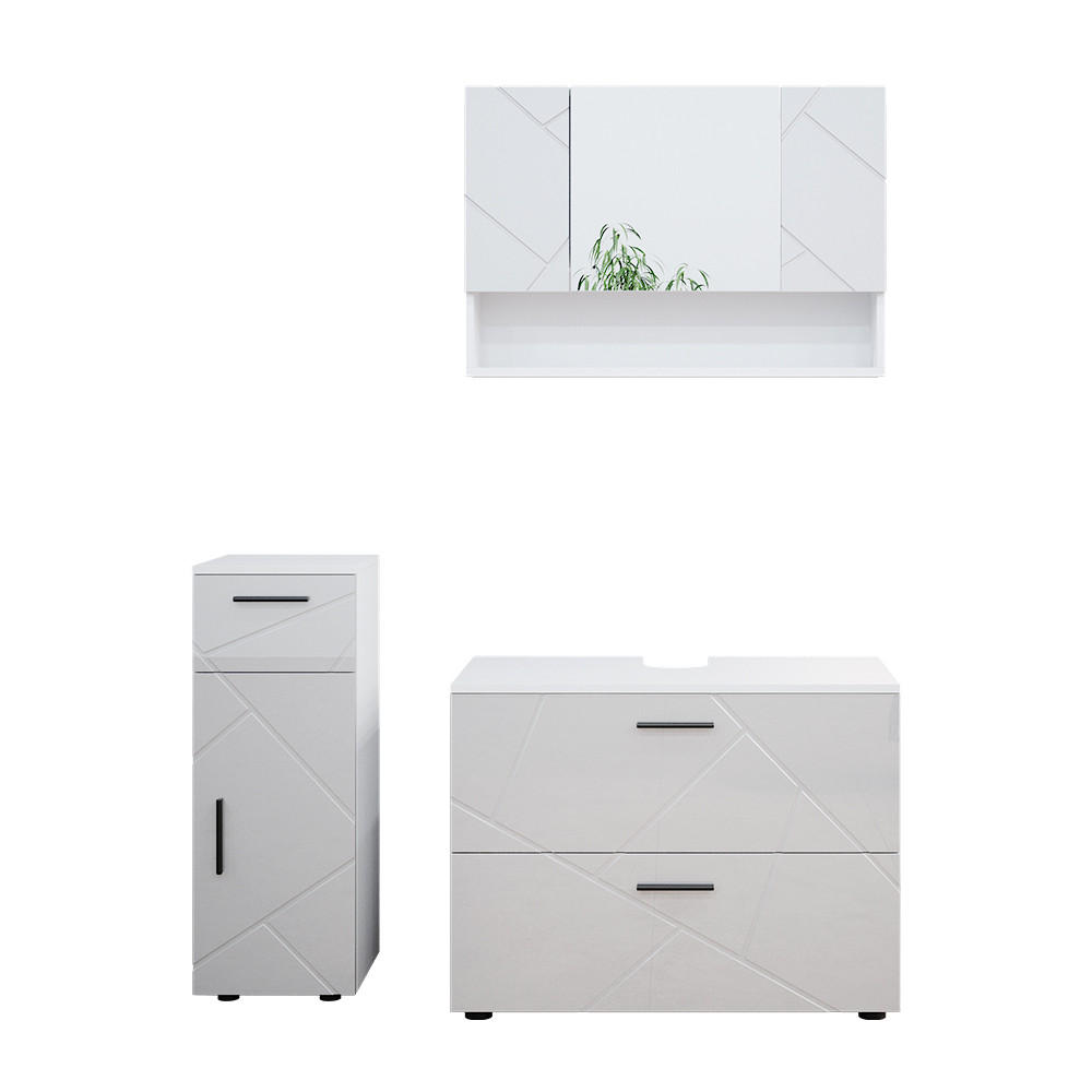 BADMÖBEL-SET Irma Weiß Hochglanz 3 Teile mit Schubladenschrank und Midischrank - Weiß Hochglanz/Weiß, Holzwerkstoff (80/58.6/41cm) - Vicco