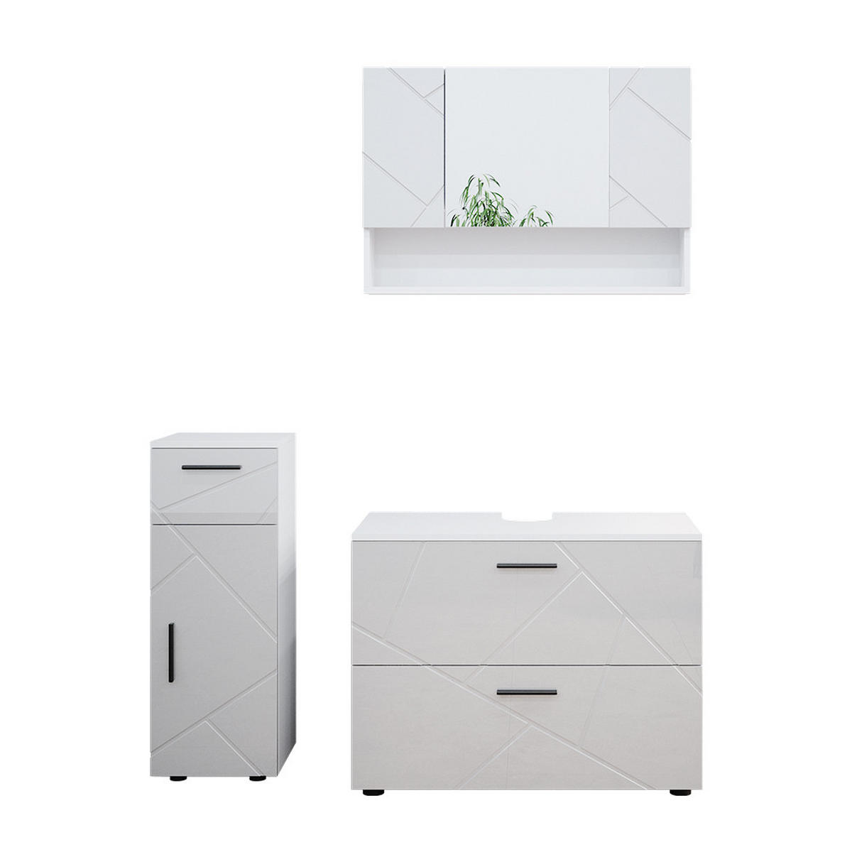BADMÖBEL-SET Irma Weiß Hochglanz 3 Teile mit Schubladenschrank und Midischrank - Weiß Hochglanz/Weiß, Holzwerkstoff (80/58.6/41cm) - Vicco