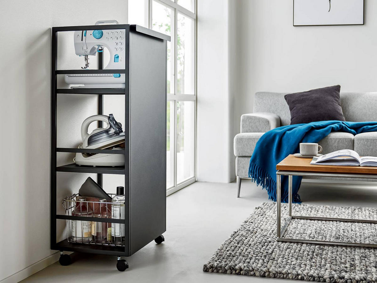 AUFBEWAHRUNGSWAGEN Tower schwarz 42/85/32 cm - Schwarz, Metall (42/85/32cm) - Yamazaki