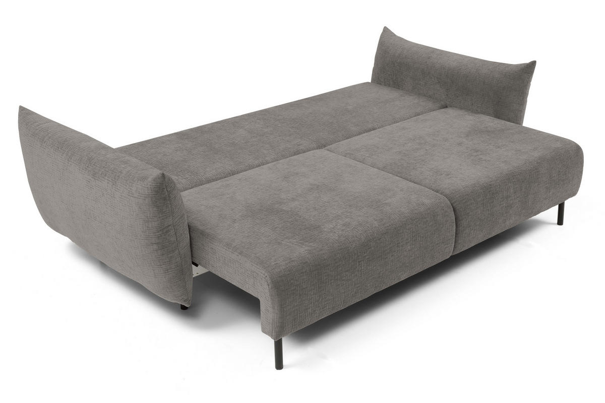 SOFA ADEL - Schlaffunktion Und Bettkasten, Wellenfederung, PUR-Schaum, Schwarze Metallfüße lose Rückenkissen, freistehend, 240x108x75 cm Light grey - Hellgrau, Holz/Textil (240/75/108cm) - DomoHome