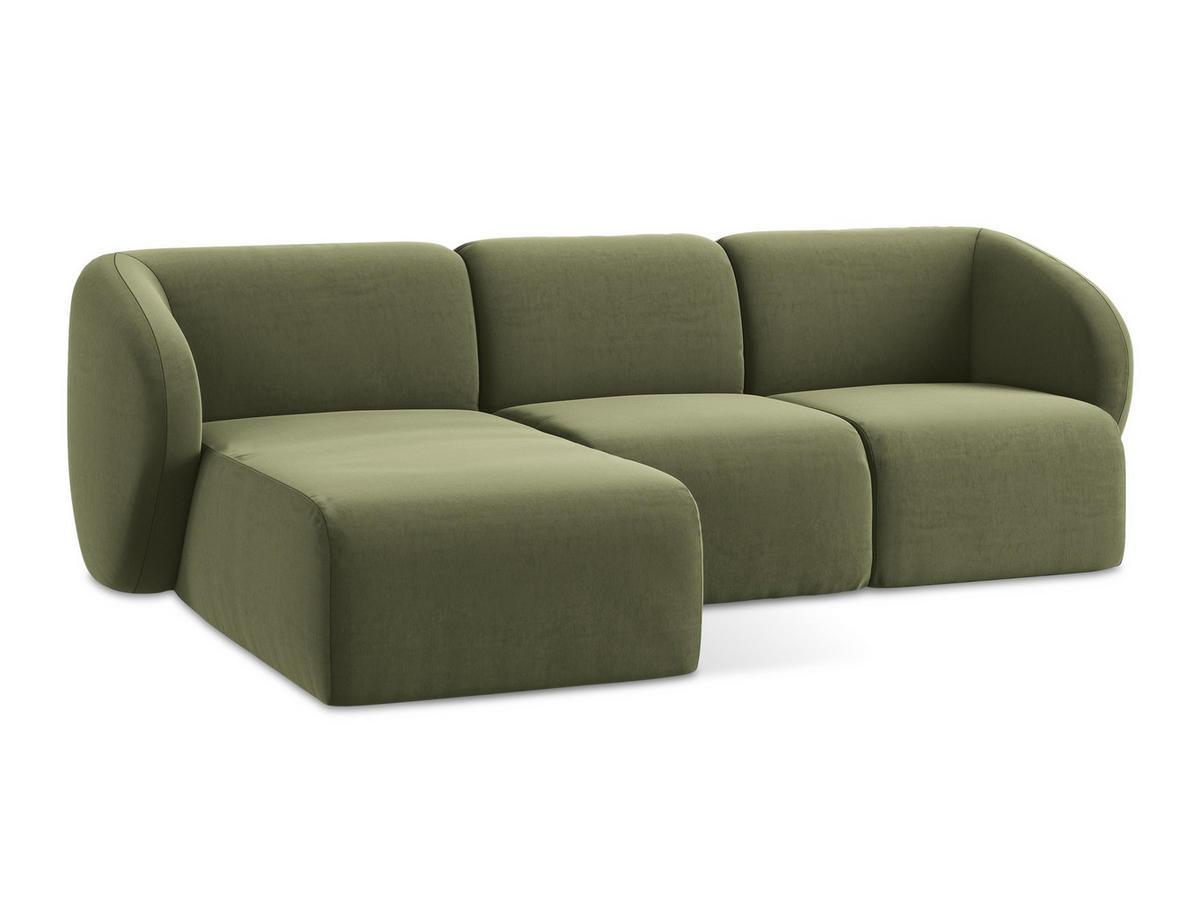 ECKSOFA Links Samt Stoff Grün - Schwarz/Olivgrün, Holzwerkstoff/Kunststoff (248/166cm) - Makamii