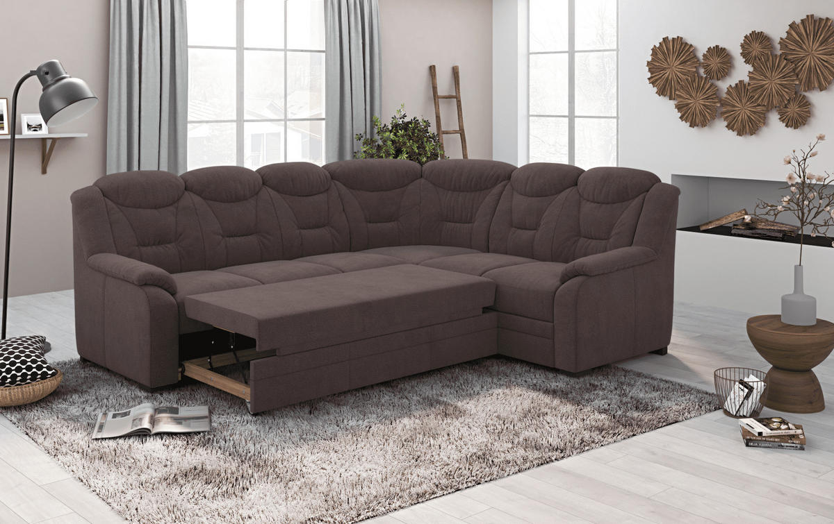 ECKSOFA mit Schlaffunktion und Bettkasten – weiches Chenille-Gewebe - Rotbraun/Dunkelbraun, Holz/Kunststoff (211/263cm) - Cotta