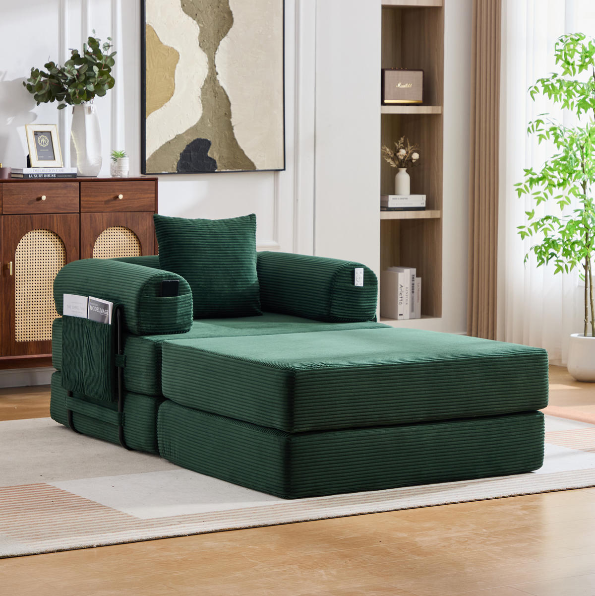 SESSEL mit Hocker modular ca. 112 x 190 x 67 cm Corduroy Emerald - Grün, Kunststoff (190/67/112cm) - Meubliv