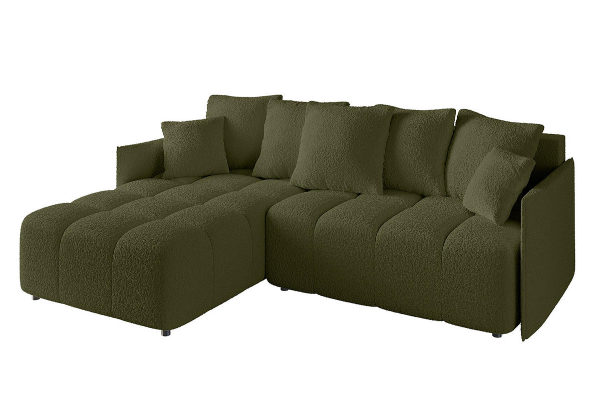ECKSOFA Ottomane links LONLI-L 251x189x68 Olivgrün Bouclé - Olivgrün, Holzwerkstoff/Kunststoff (251/189cm) - ALTDECOR