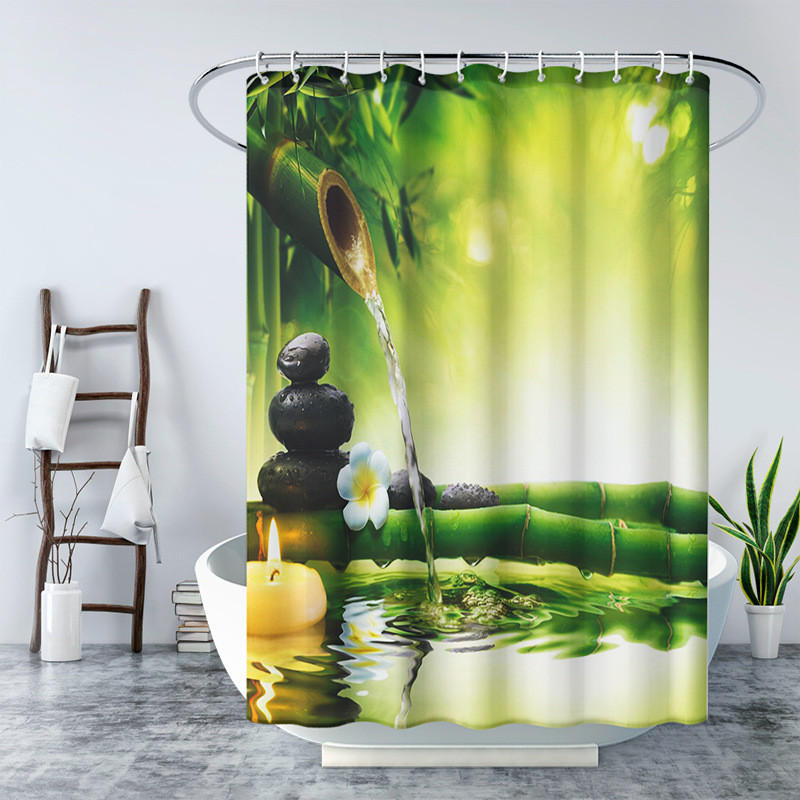 DUSCHVORHANG Grün Bambus Polyester wasserdicht schimmelresistent maschinenwaschbar mit Haken Badezimmer - Grün, Textil (180/180cm) - MCBOSON
