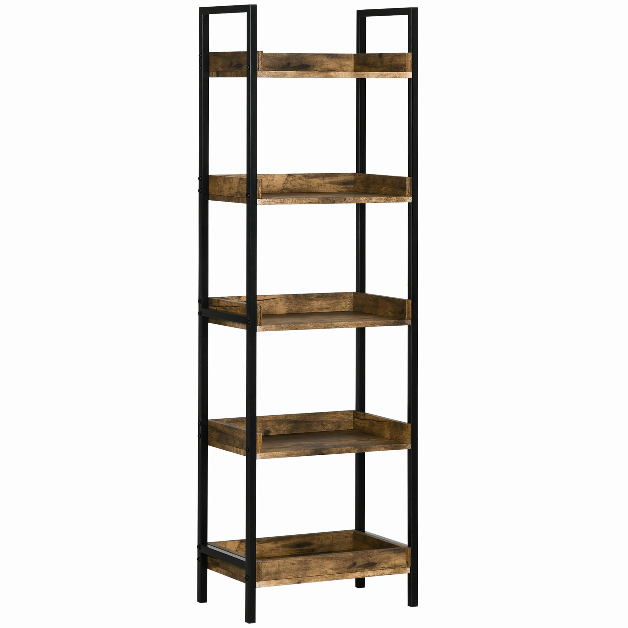 BÜCHERREGAL,INDUSTRIE 5 Ebenen Holz-Metall 48x30x155cm,rustikales braun - Braun, Holzwerkstoff (48/155/30cm) - Vallsero