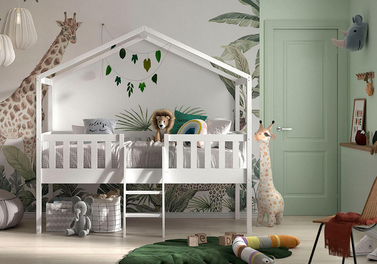 HAUSBETT mit Leiter Kapua 209x202x120 aus Massivholz in Weiß - Weiß, Holz (90/200cm) - 58aufmkessel