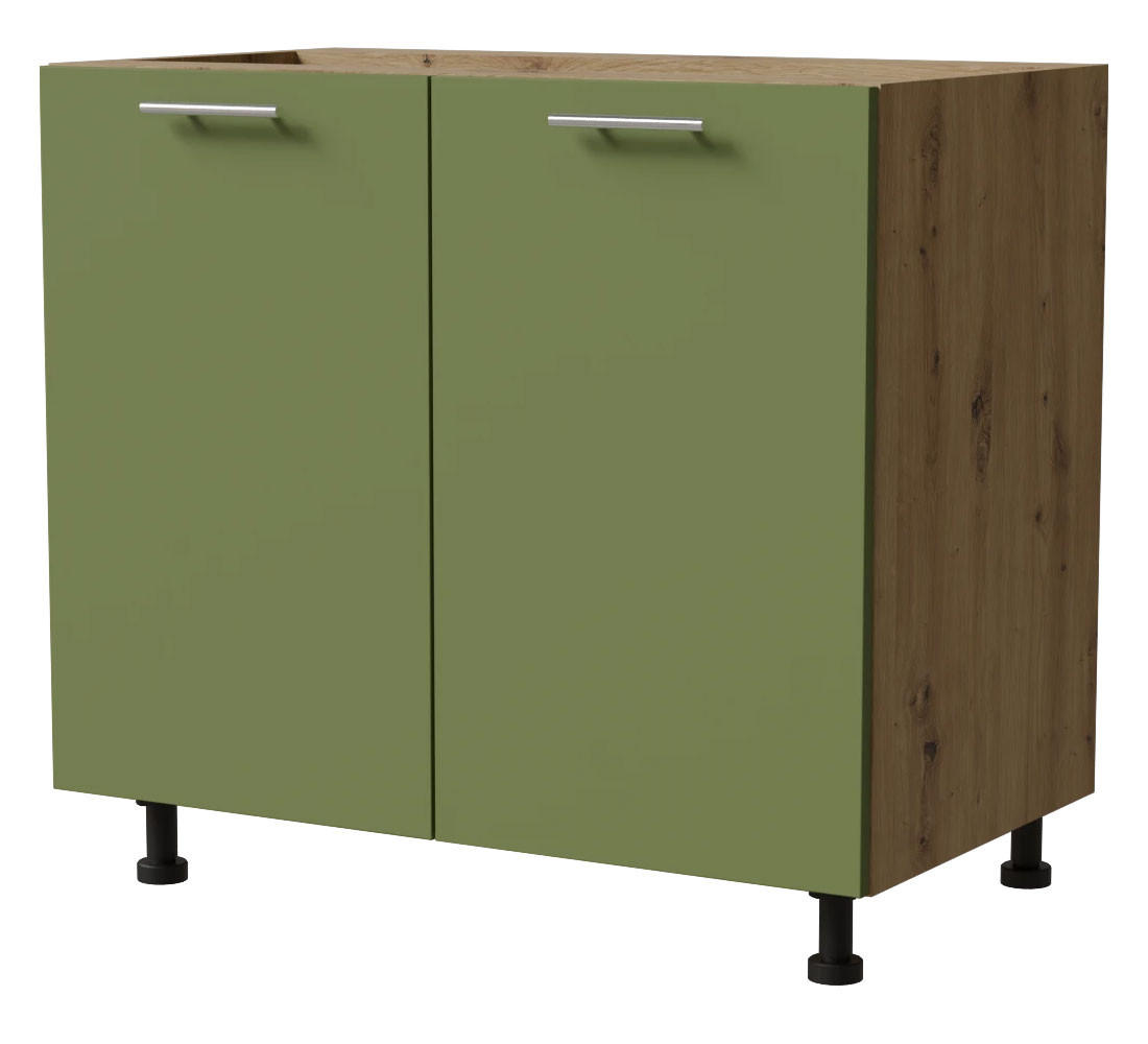 KÜCHENUNTERSCHRANK Brerra D11/90 Korpus eiche artisan / Front RAL 6025 farngrün Matt 90 / 50 / 82 cm - Eiche Artisan/Grün, Holz/Holzwerkstoff (90/82/50cm) - Feldmann-Wohnen