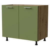 KÜCHENUNTERSCHRANK Brerra D11/90 Korpus eiche artisan / Front RAL 6025 farngrün Matt 90 / 50 / 82 cm - Eiche Artisan/Grün, Holz/Holzwerkstoff (90/82/50cm) - Feldmann-Wohnen