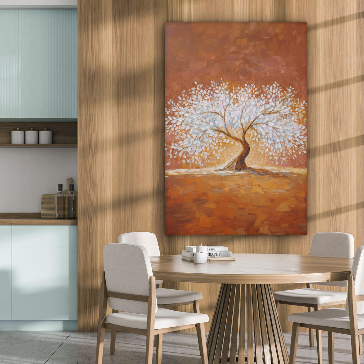 LEINWANDBILD Abstrakt - Baum - Weiß - Blätter Deko Groß 90x140 cm - Braun, Textil (90/140cm) - MuchoWow