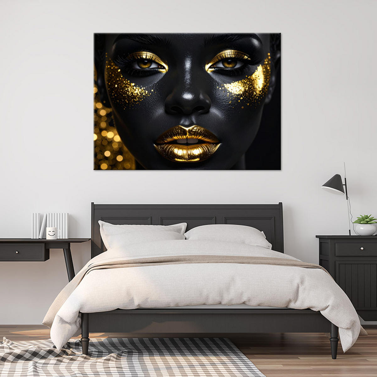 LEINWANDBILDER, Porträt einer Frau mit goldenem Make-up vor schwarzem Hintergrund - Schwarz, Textil (60/40cm) - Feeby
