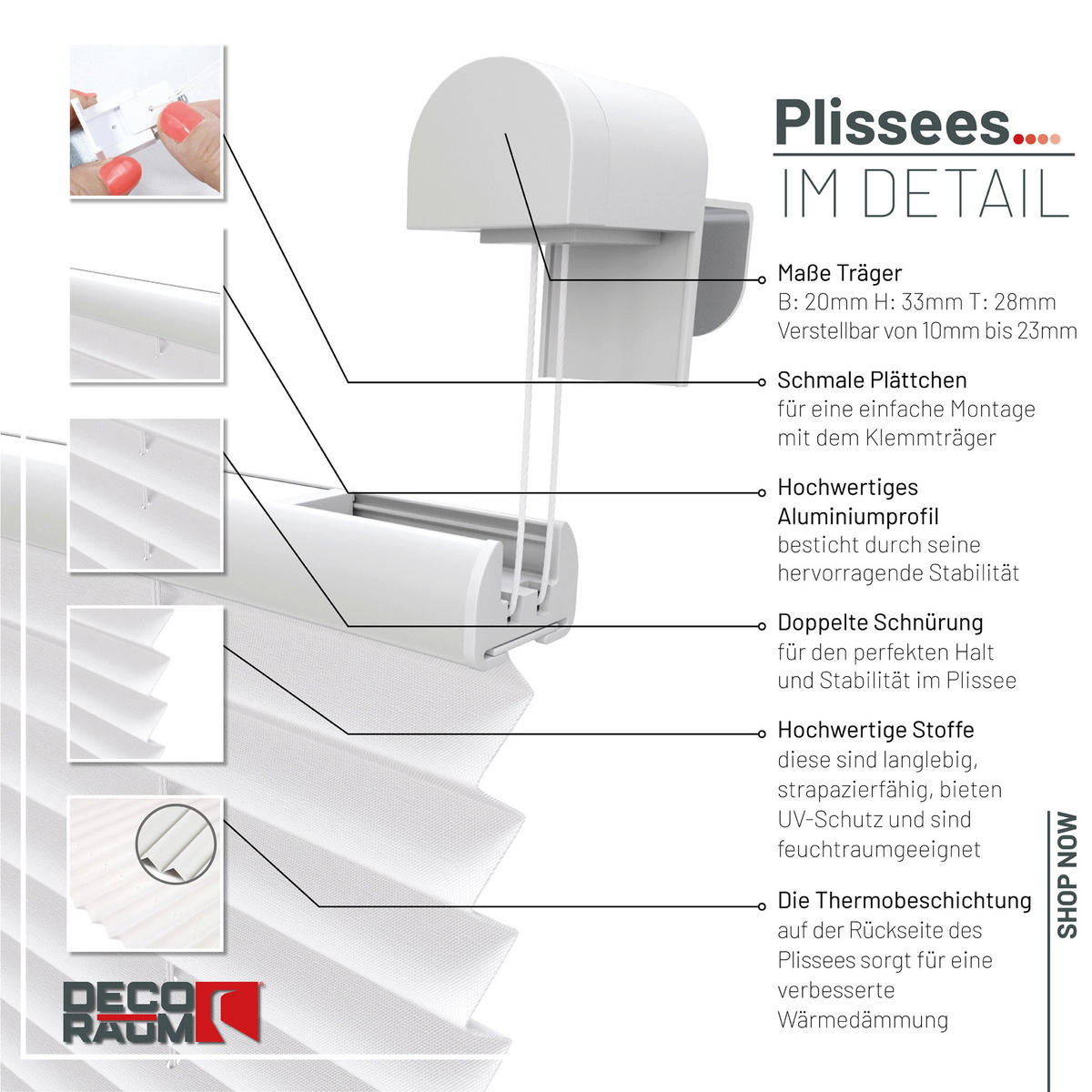 PLISSEE Thermo Basic 75 x 210cm Klemmfix ohne Bohren - Weiß, Textil (75/210/210cm) - Deco-Raum