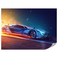 FOTOTAPETE für Jugendzimmer Futuristisches Sportwagen Neon 450x315 - Blau/Gelb, Papier (450/315cm) - Muralo