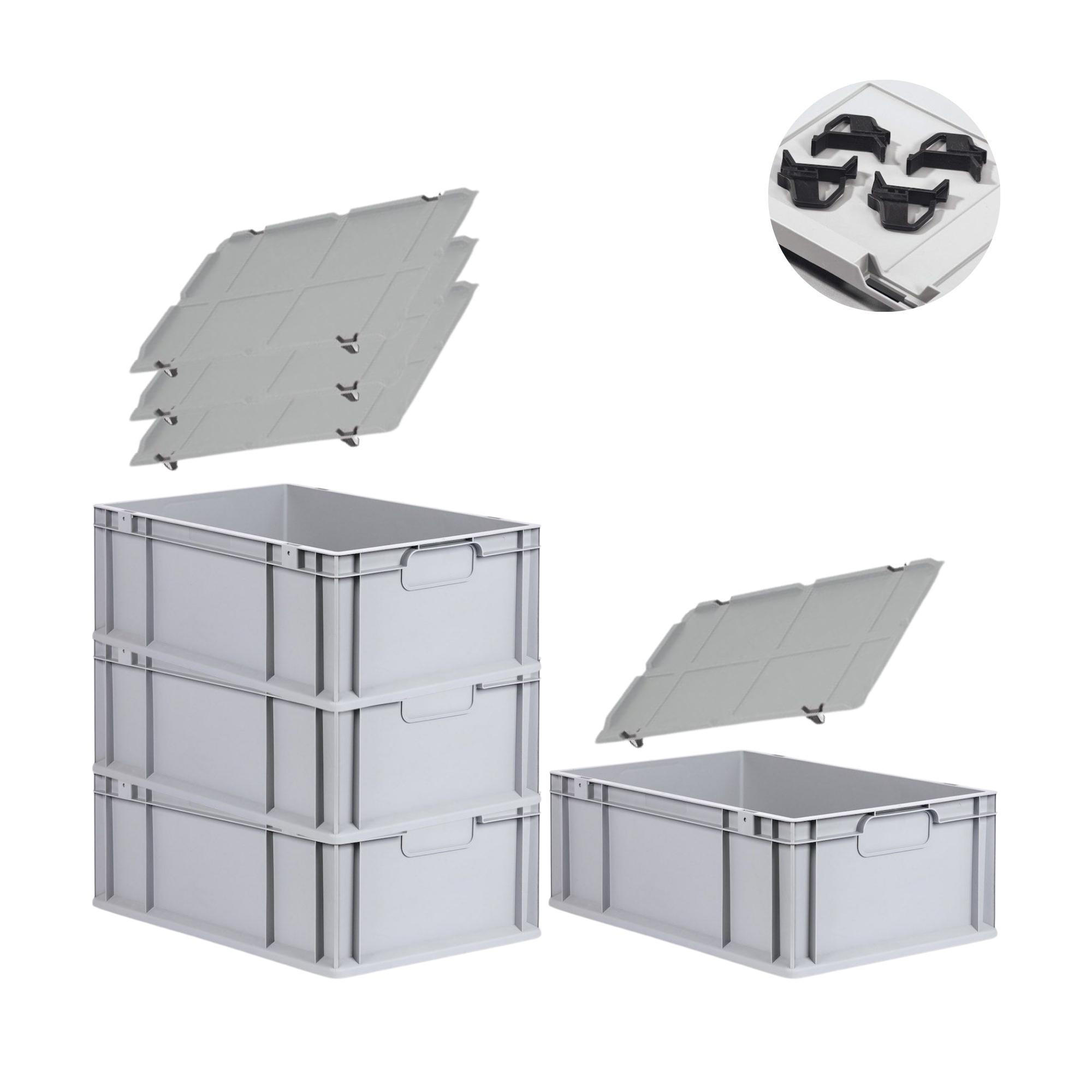 EUROBOX 4x Nextgen Economy Mit Auflagedeckel Grau/Schwarz Griffe Geschlossen - Schwarz, Kunststoff (40/22/60cm) - PROREGAL