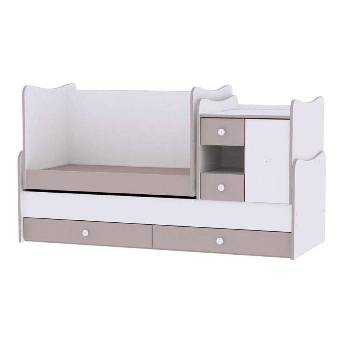 BABYBETT Mini Max 3 in 1 weiß 120 x 60 cm, Jugendbett 190 x 72 cm, Wickelkommode, Schaukelfunktion - Weiß, Holzwerkstoff (72/190cm) - Lorelli