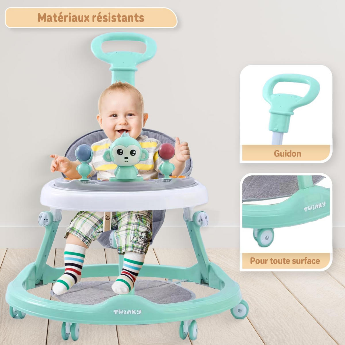 LAUFLERNWAGEN mit Spielset & Bodenmatte Mint Grün - Mintgrün, Kunststoff (70/70cm) - Twinky