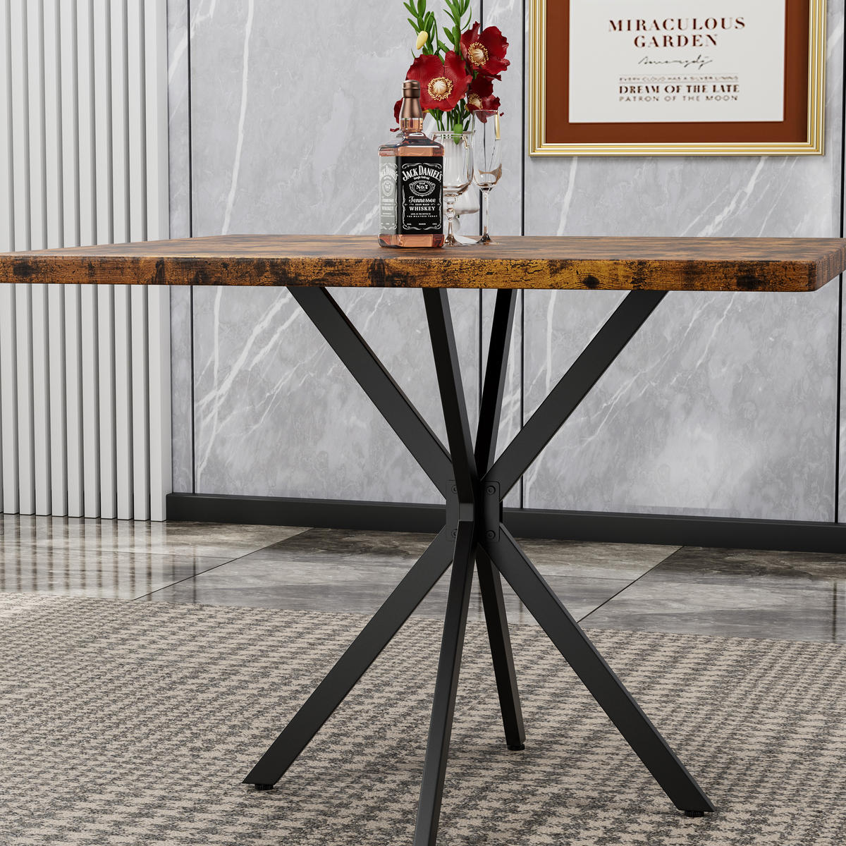 ESSTISCH Brauner mit Metallbeinen - Braun, Holz (98/98/76cm) - Oxeza