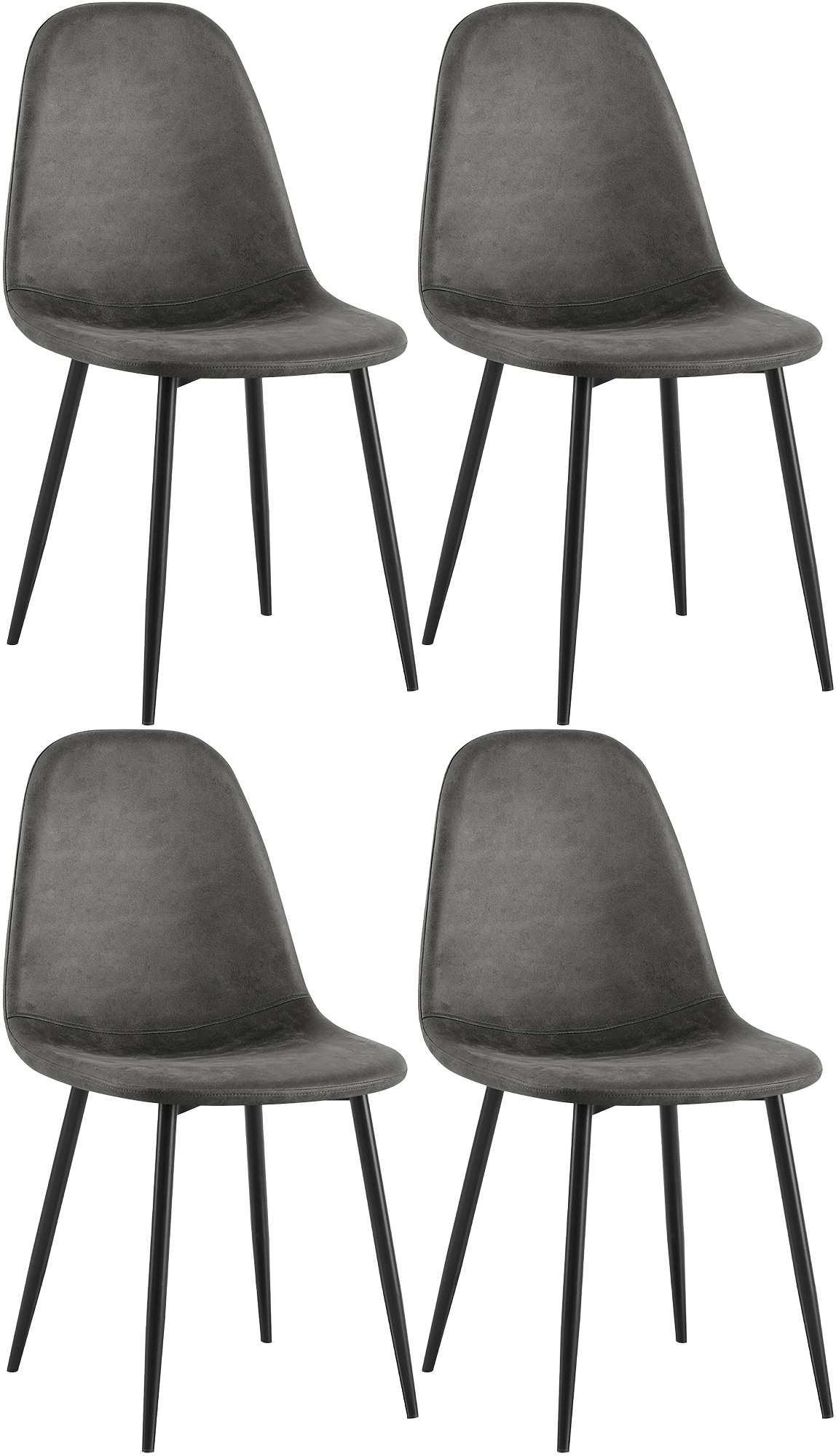 STUHL 4er Set Lederlook Schwarz - Schwarz, Textil/Metall (44/88/51cm) - CLP