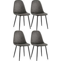 STUHL 4er Set Lederlook Schwarz - Schwarz, Textil/Metall (44/88/51cm) - CLP