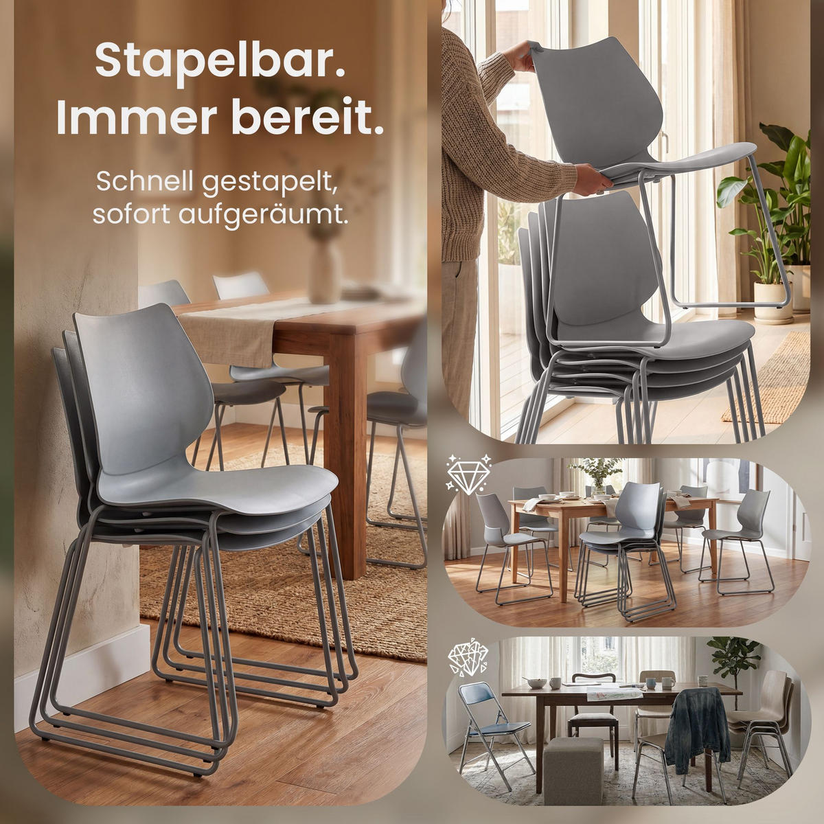 STUHL 2 Kunststoff Grau - Grau, Kunststoff/Metall (47/86/50cm) - CLP