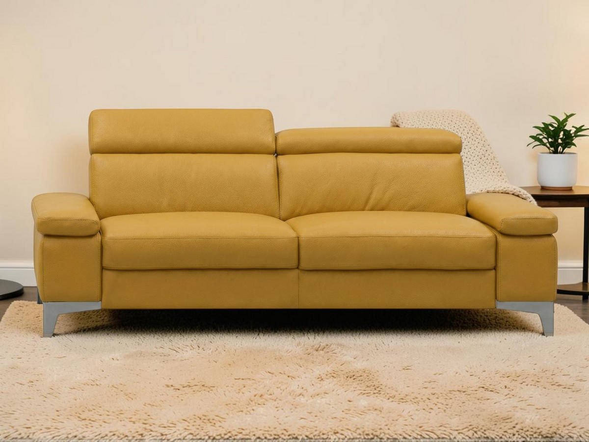 3-SITZER Sofa Talisman Echtleder Senfgelb - Gelb, Leder/Metall (216/80/100cm)