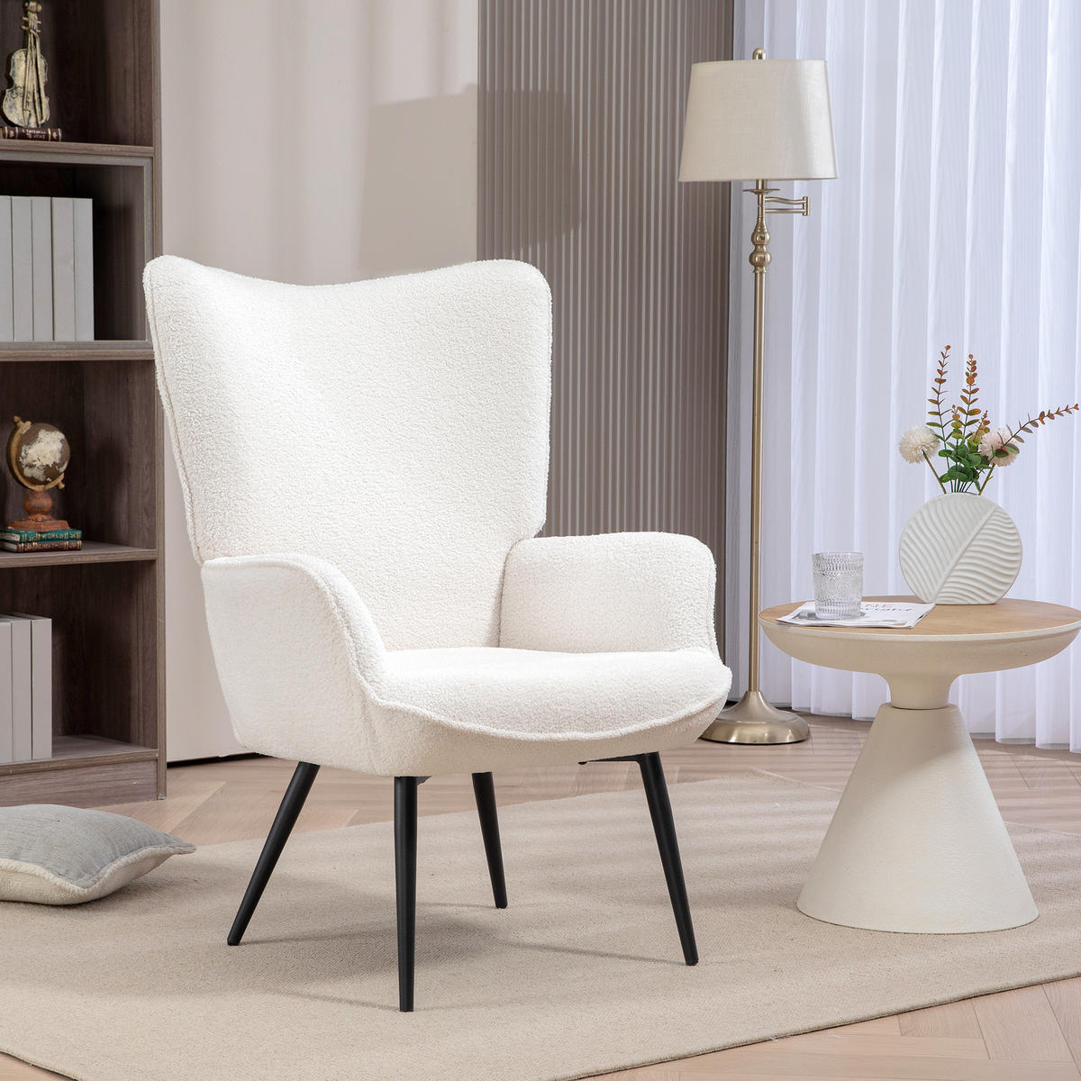 OHRENSESSEL gepolsterter Relaxsessel mit Armlehne, Metallbeine, Cremeweiß - Creme, Kunststoff (77/102/71cm) - HOMCOM