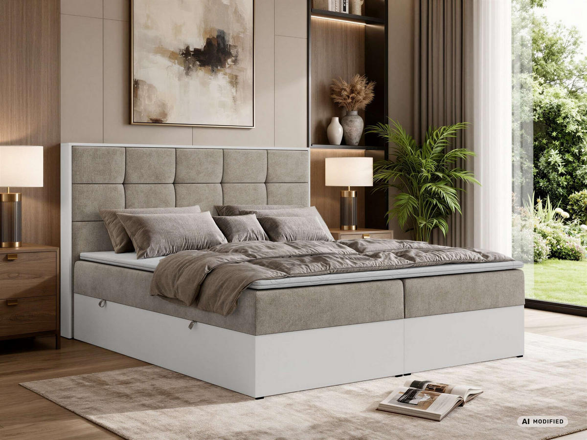 BOXBETT ALVIT 200/200 - Greige Stukture - Topper Visco - H3 - Greige/Schwarz, Kunststoff/Textil (200/200cm) - MKS