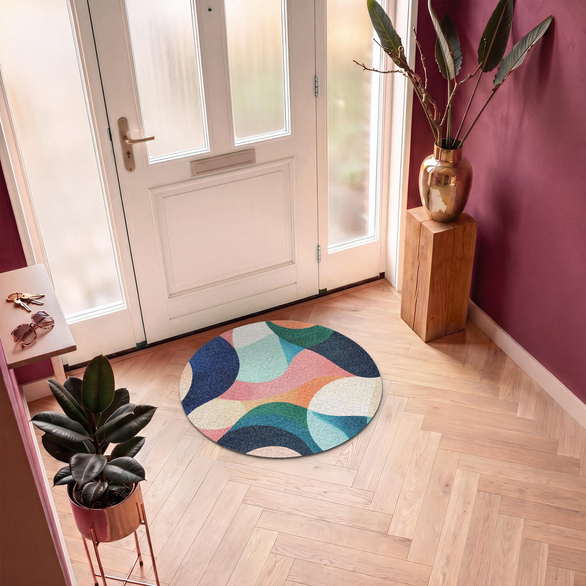 ROHOŽKA Abstraktní - modrá - růžová 90x90 cm - různobarevná, textil/umělá hmota (90/0.4cm) - MuchoWow