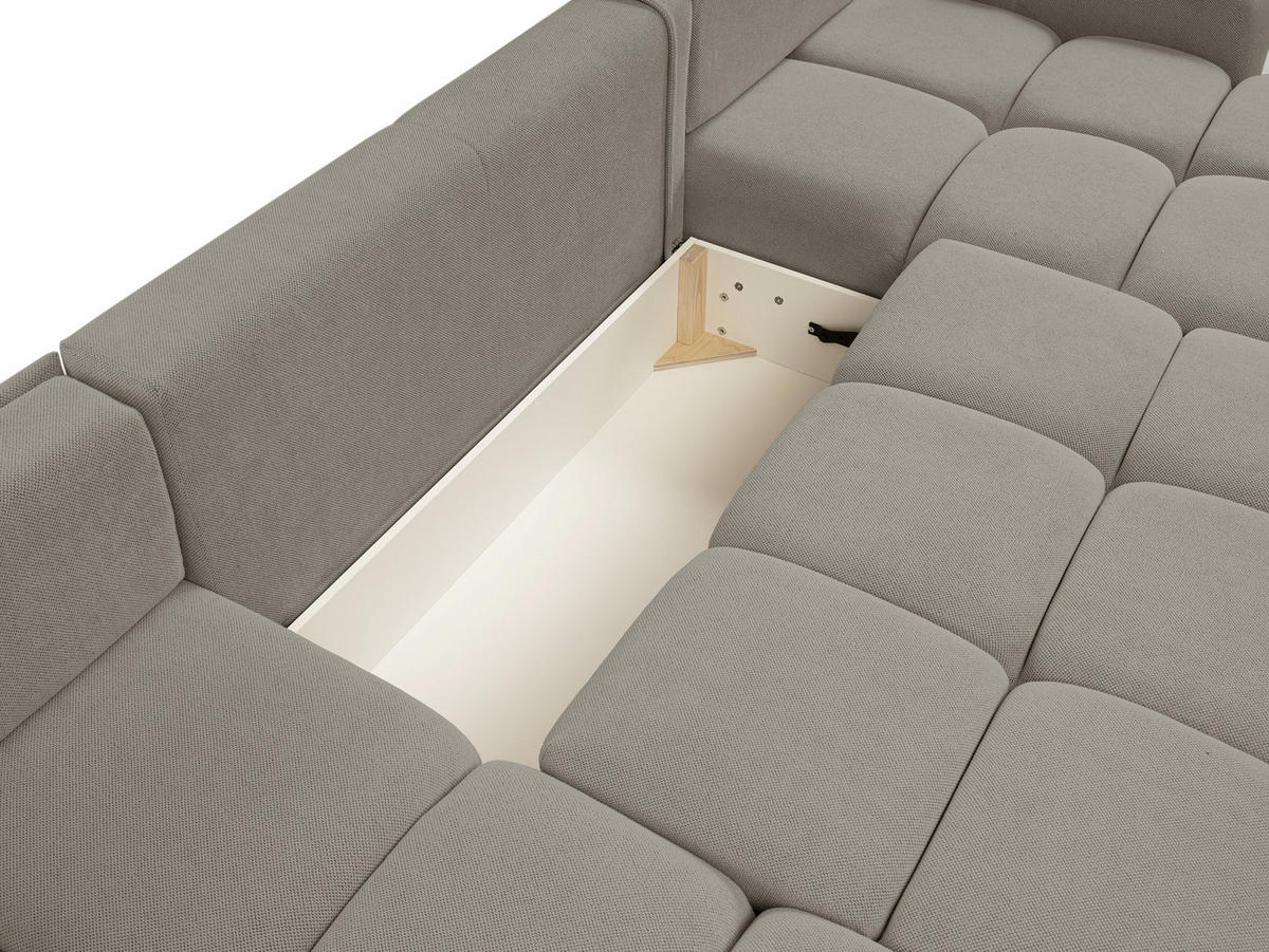 WOHNLANDSCHAFT DUCA U Hellgrau Jersey mit Schlaffunktion - Hellgrau, Holz (359/88/177cm) - MASSENO