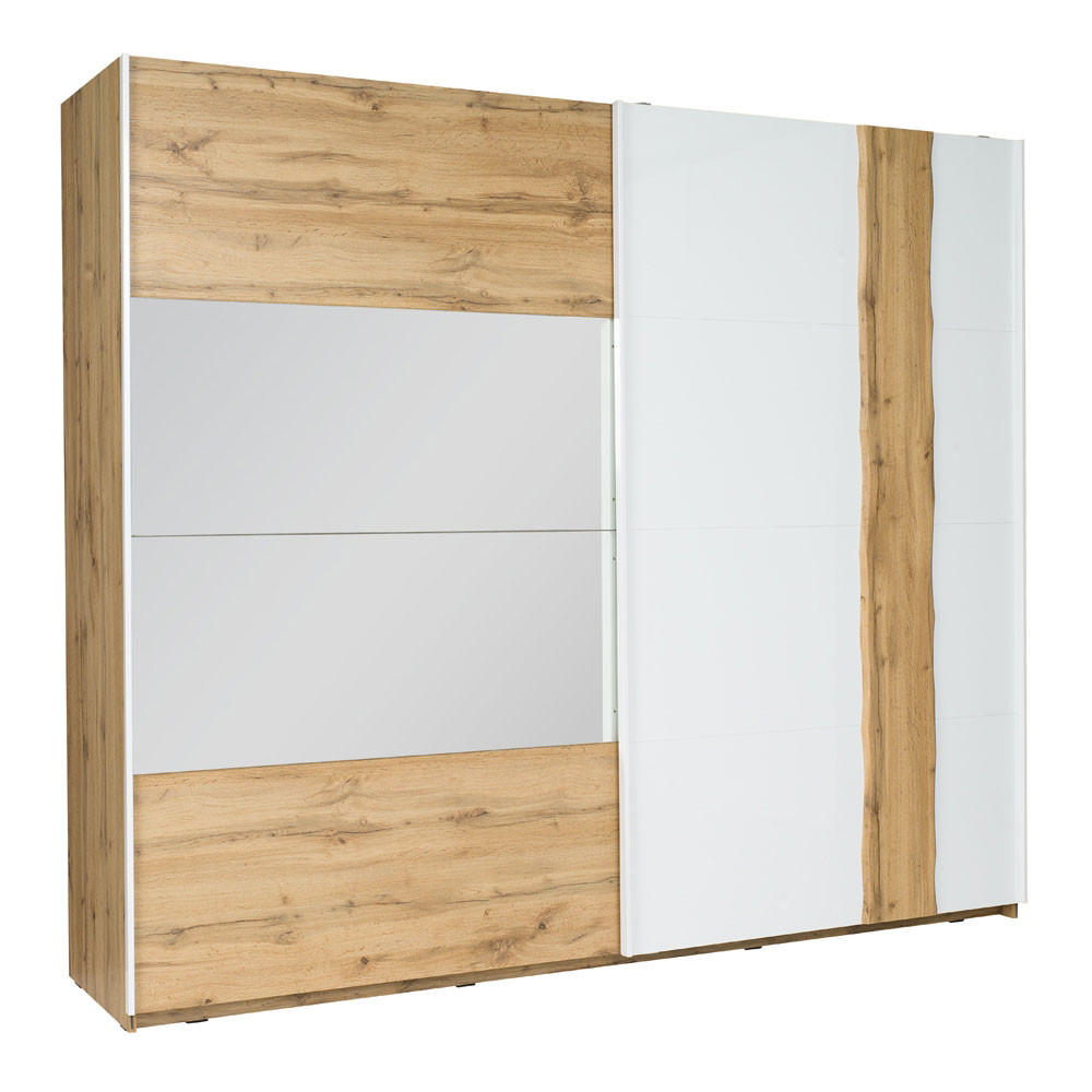 SCHWEBETÜRENSCHRANK Wood Eiche Wotan / weiß Hochglanz 250 / 66 / 218cm - Eichefarben/Multicolor, Holzwerkstoff/Metall (250/218/66cm) - Feldmann-Wohnen