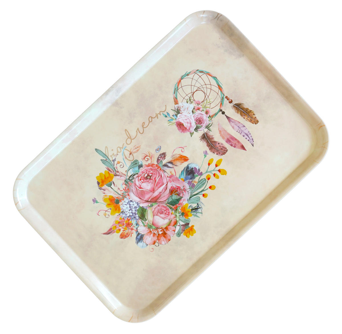 TABLETT Traumfänger, rechteckige Melamin Serviertablett 45x31 cm - Beige, Kunststoff (31/2/45cm) - Lashuma