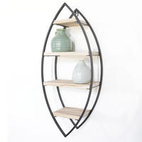WANDREGAL Ovales mit 4 Holzböden - 26x60 cm - Schwarz, Metall (60/60/26cm) - IVOL