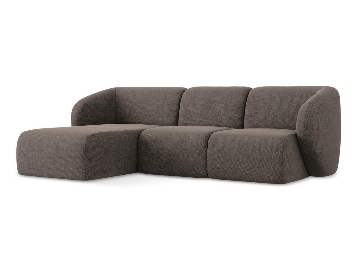 ECKSOFA Links Bouclé Stoff Braun - Schwarz/Mokka, Holzwerkstoff/Kunststoff (248/166cm) - Makamii