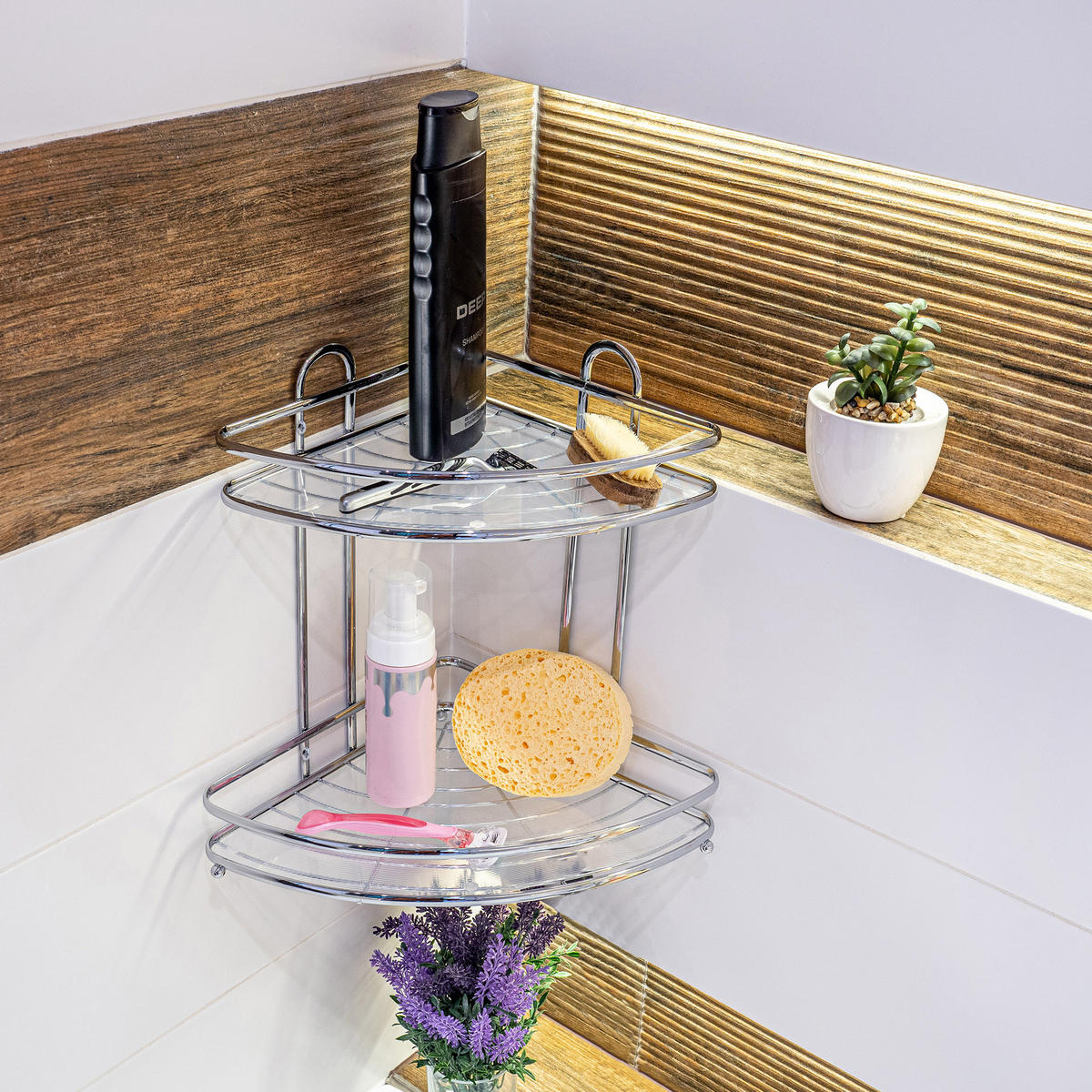 BADEZIMMER-ECKREGAL 2-stöckiges - Silberfarben, Metall (25/25cm) - KADAX