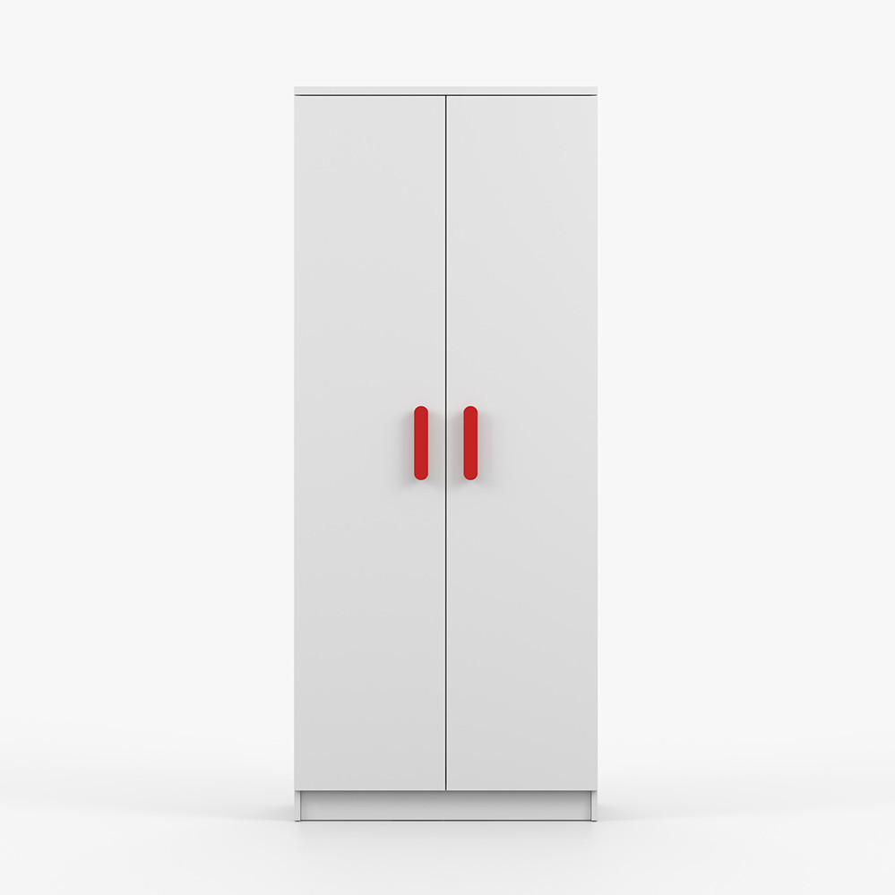 DREHTÜRENSCHRANK 80/192/50 cm 2-türig Jonas I 06 Weiß/Weiß + rote Griffe - Rot/Weiß, Holz/Holzwerkstoff (80/193/50cm) - imoebel24