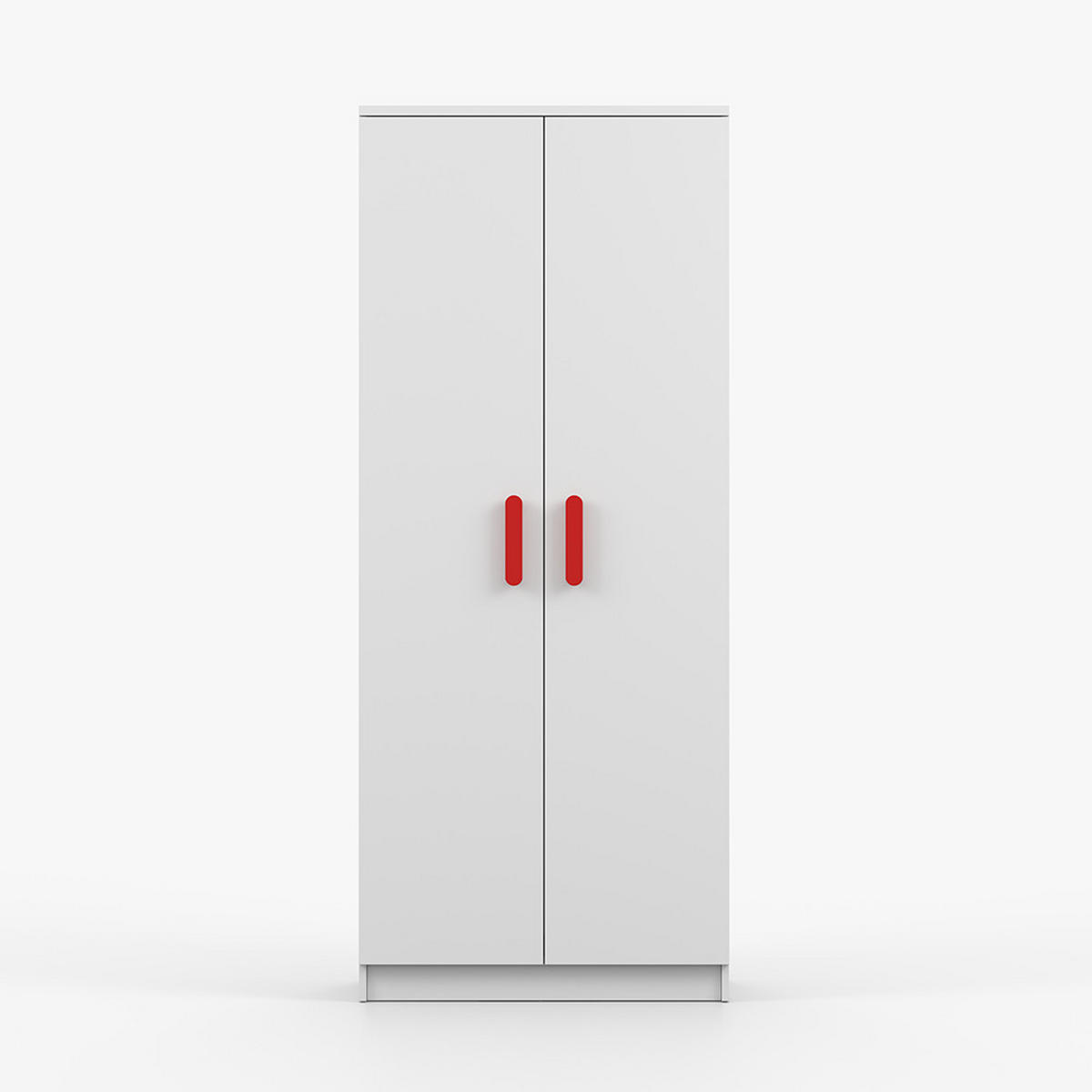 DREHTÜRENSCHRANK 80/192/50 cm 2-türig Jonas I 06 Weiß/Weiß + rote Griffe - Rot/Weiß, Holz/Holzwerkstoff (80/193/50cm) - imoebel24