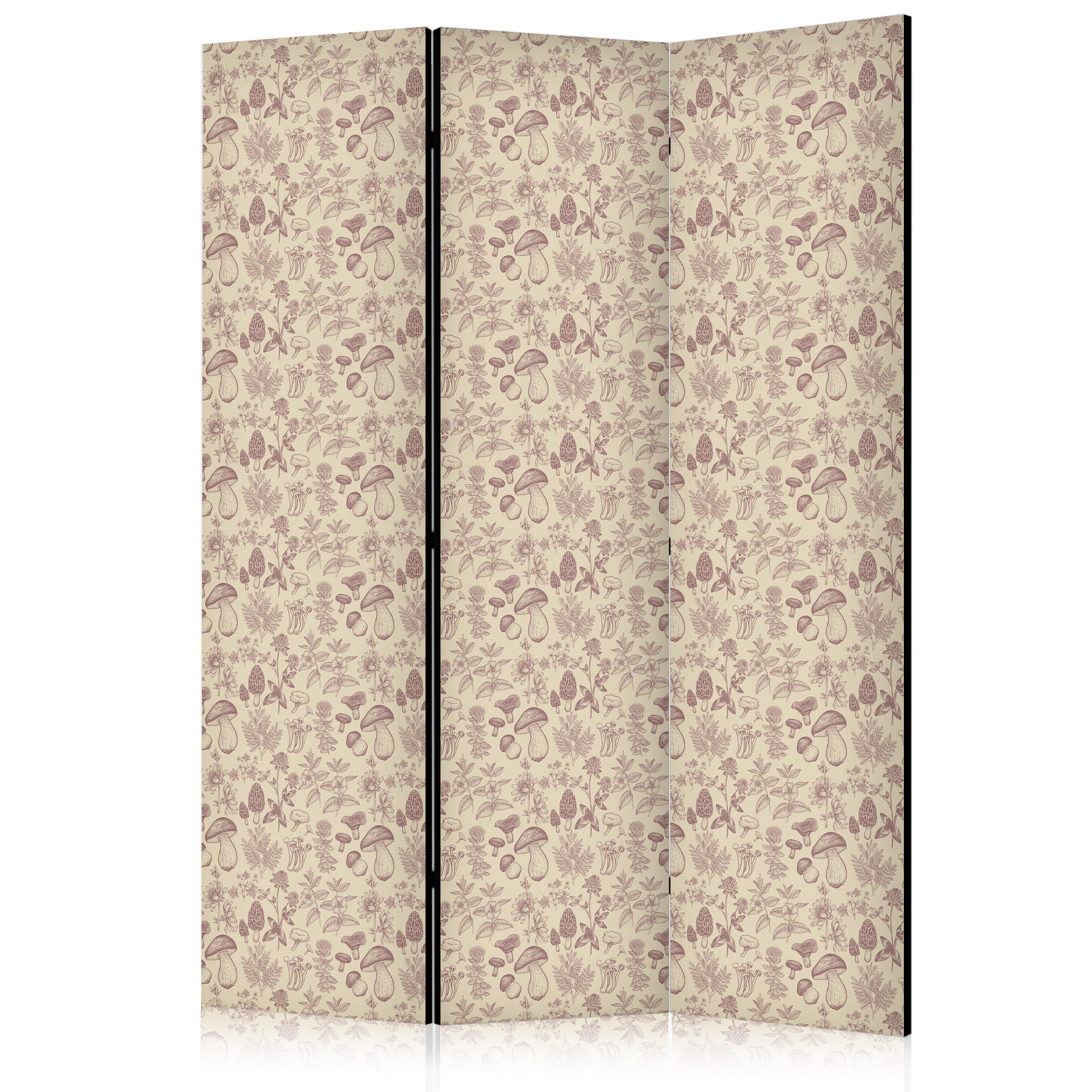 PARAVENT Einseitig Bedruckter 3-tlg 135x172 cm Blumen und Pilze Boho - Beige, Holz/Textil (135/172/3cm) - Muralo