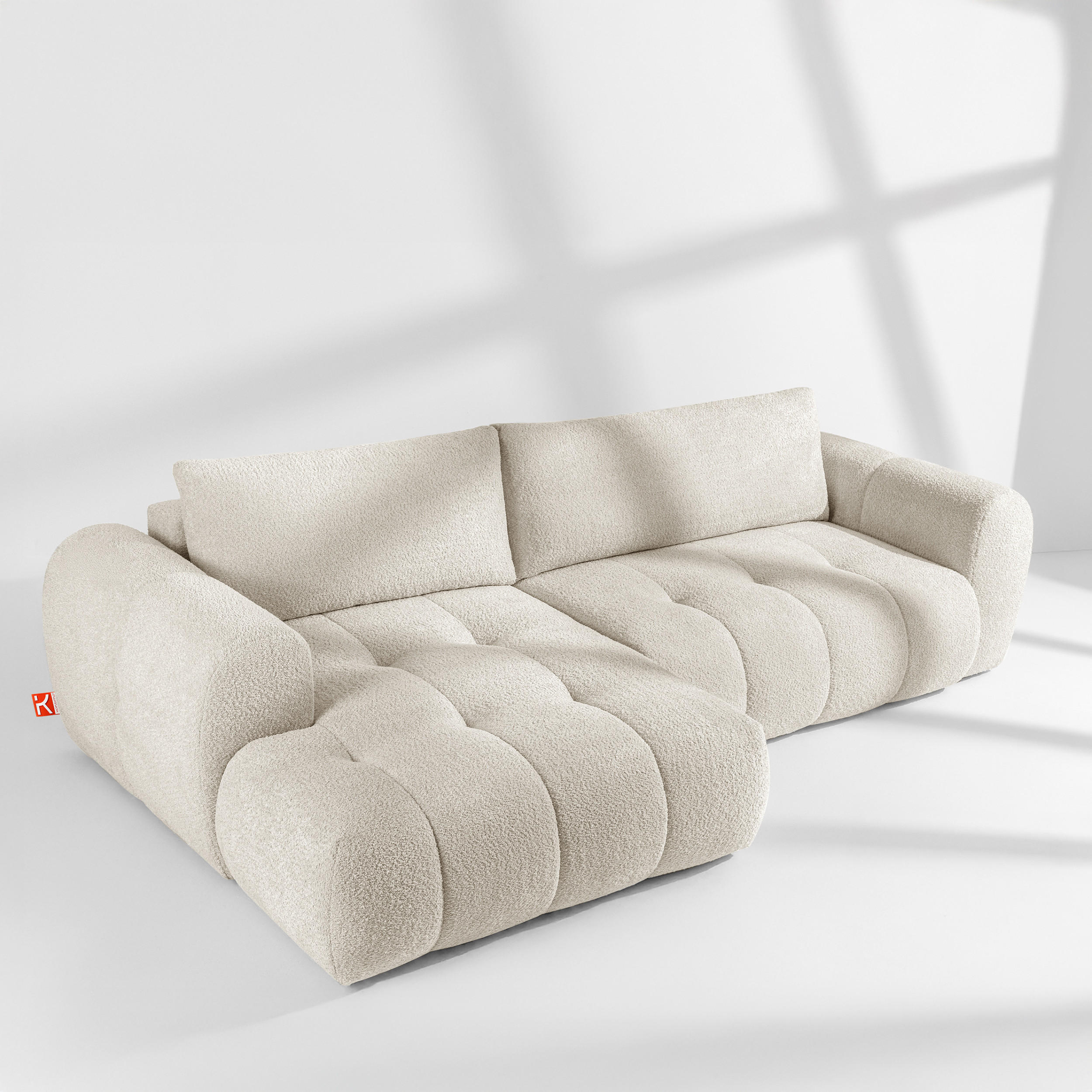 ECKSOFA LINKS LIRA, Weiß, Bouclé - Weiß, Holz/Holzwerkstoff (295/112cm) - KONSIMO®