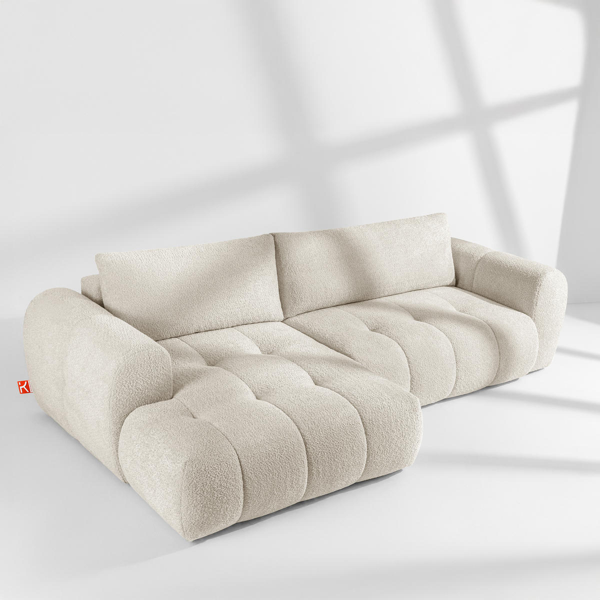ECKSOFA LINKS LIRA, Weiß, Bouclé - Weiß, Holz/Holzwerkstoff (295/112cm) - KONSIMO®