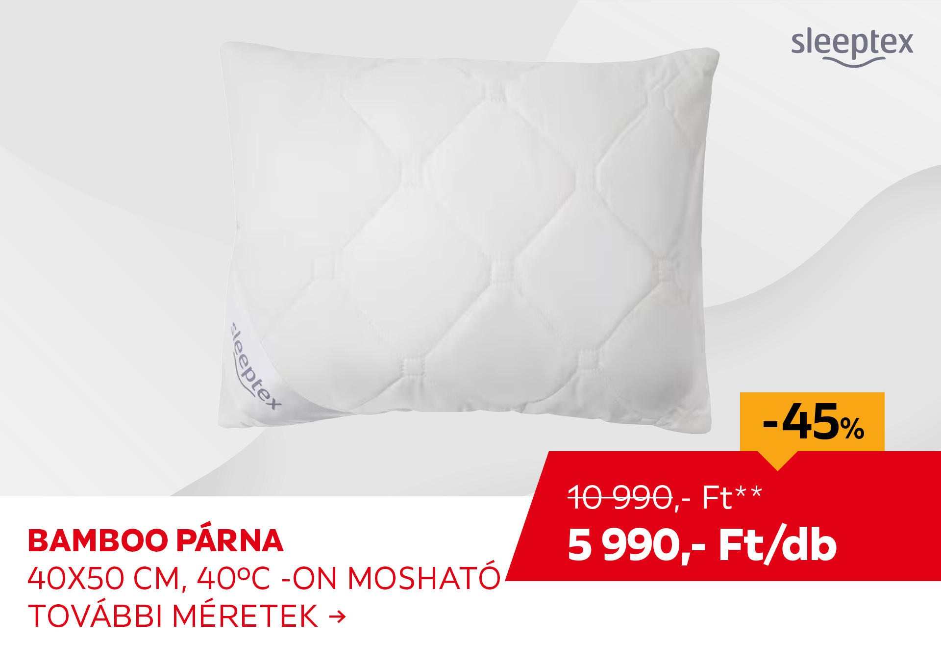 BAMBOO PÁRNA 40X50CM Kiemelt termék 10990 Ft.- helyett 5990 Ft.-