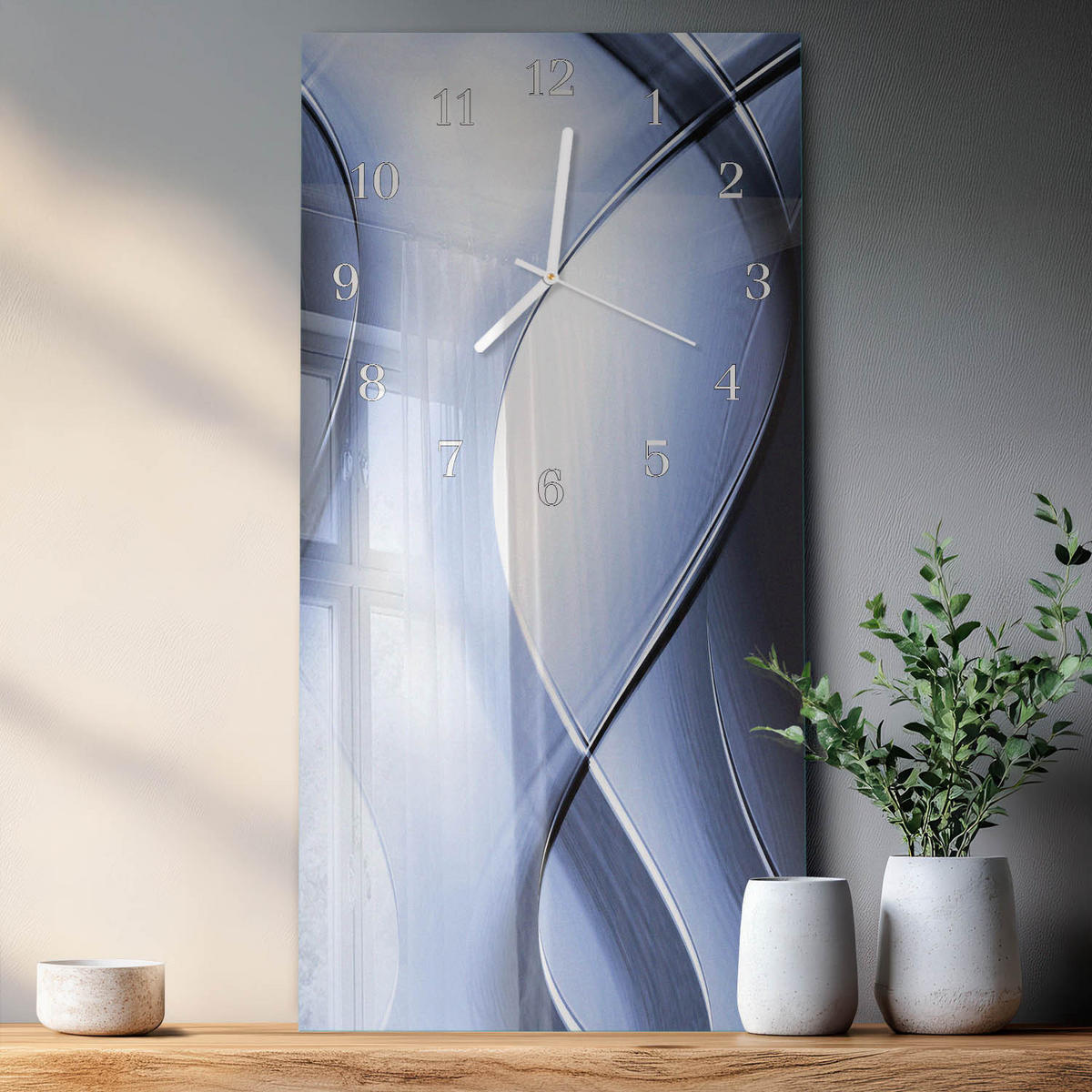 WANDUHR 30x60 cm - Brücke - Blau, Glas (30/60/0.4cm) - TULUP