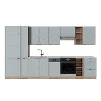 KÜCHENZEILE Fame-Line Hellblau-grau/Goldkraft Eiche 355 cm ohne AP - Honigeiche/Hellblau, Holzwerkstoff (355/81.6/46cm) - Vicco