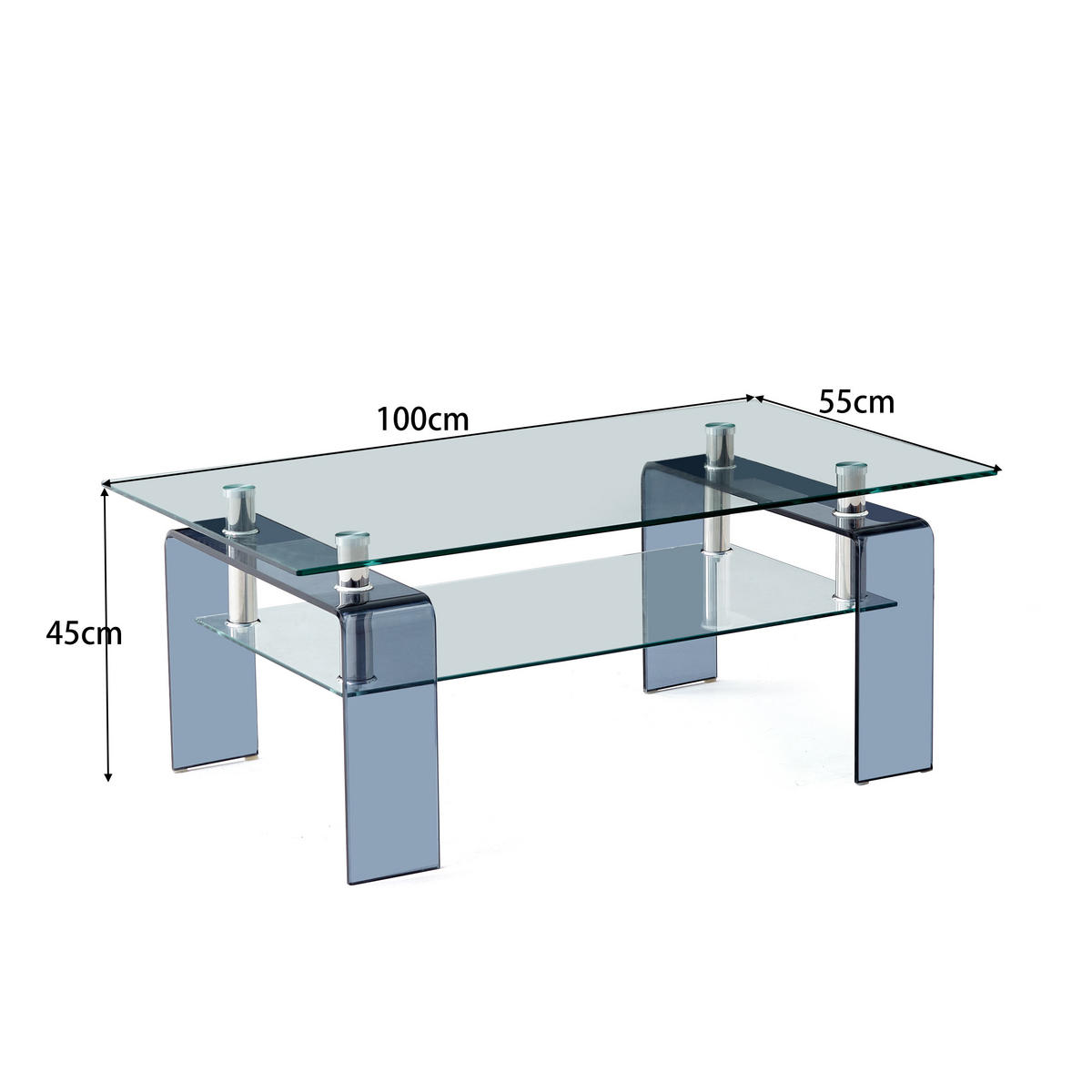 COUCHTISCH Transparent/Grau 100/55/45 cm aus Glas - Klar, Glas (55/100/45cm) - PANGIVO