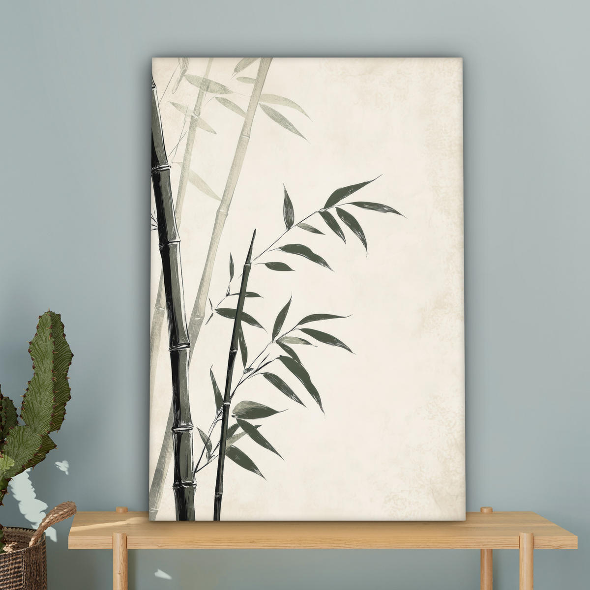 LEINWANDBILD Japandi - Bambus - Beige Wanddeko 40x60 cm - Eukalyptusholzfarben, Textil (40/60cm) - MuchoWow