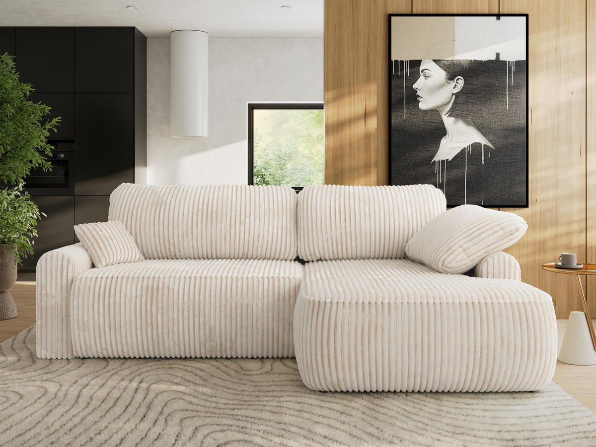 ECKSCHLAFSOFA CUBO L Creme Cord - rechts - Creme/Schwarz, Kunststoff/Textil (187/273cm) - MKS